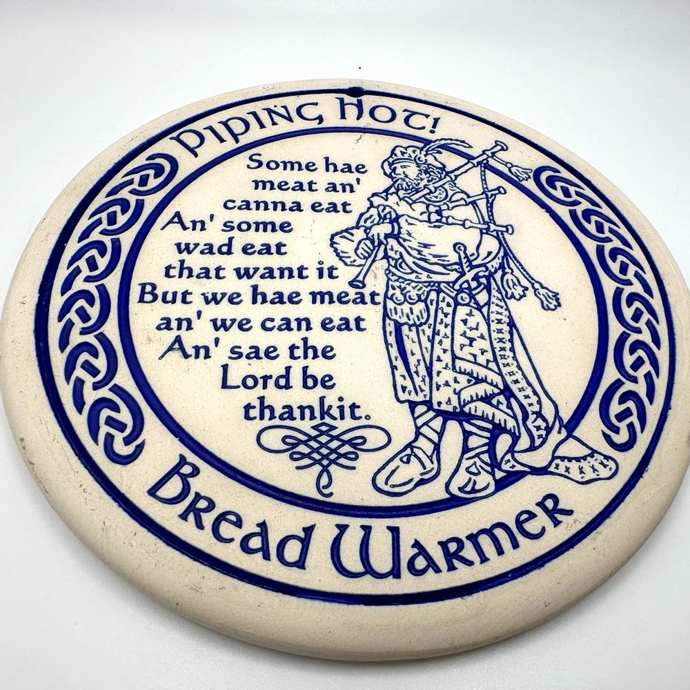 SENECA CERAMICS PORCELAIN BREAD WARMER PIPING HOT! SCOTTISH PROVERB 6'' MADE USA